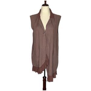 Cynthia Ashby Asymmetric Vest M South Shore Mauve 100% Linen Silk Ruffle Trim